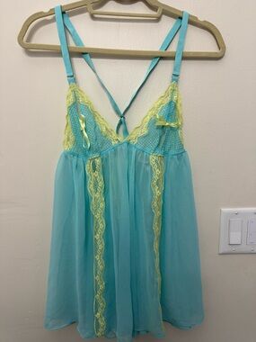 Victoria's Secret Blue and Yellow Cutout Sexy Lingerie Top Lace detail  Large